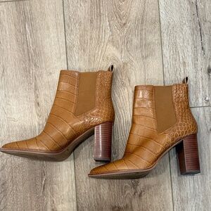 Vince Camuto Tan Croc-Embossed Ankle Booties